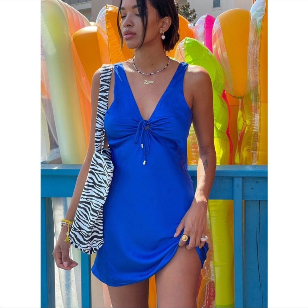 Princess Polly Easton blue satin mini dress Size 6 Small
